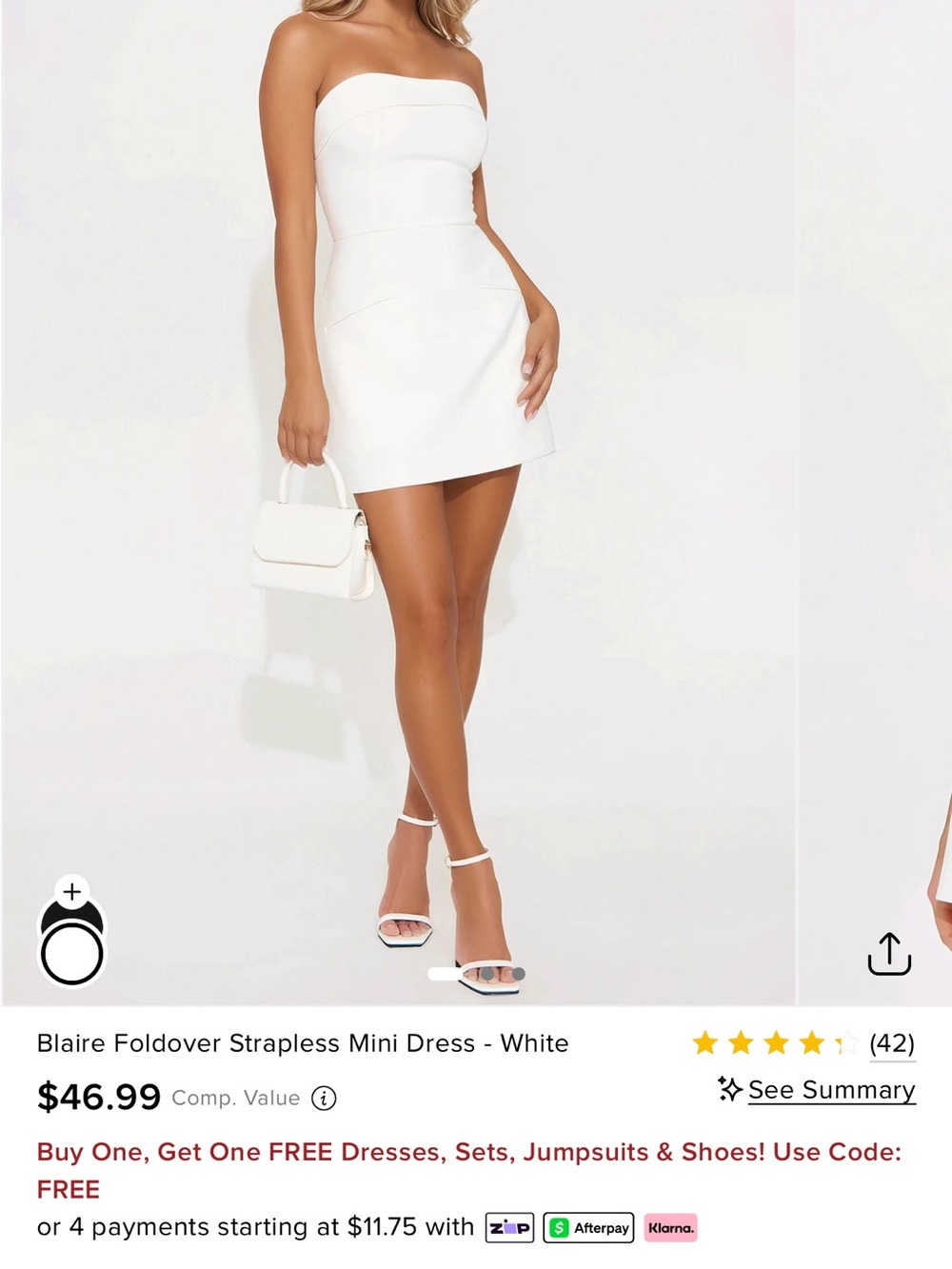Fashion Nova White Strapless Foldover Mini Dress
